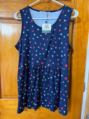 Michelle Mae Navy Tank Top with Red and White Stars